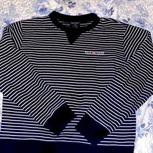 Womens Large Polo Ralph Lauren designer sweatshirt cropped blue wht stripes